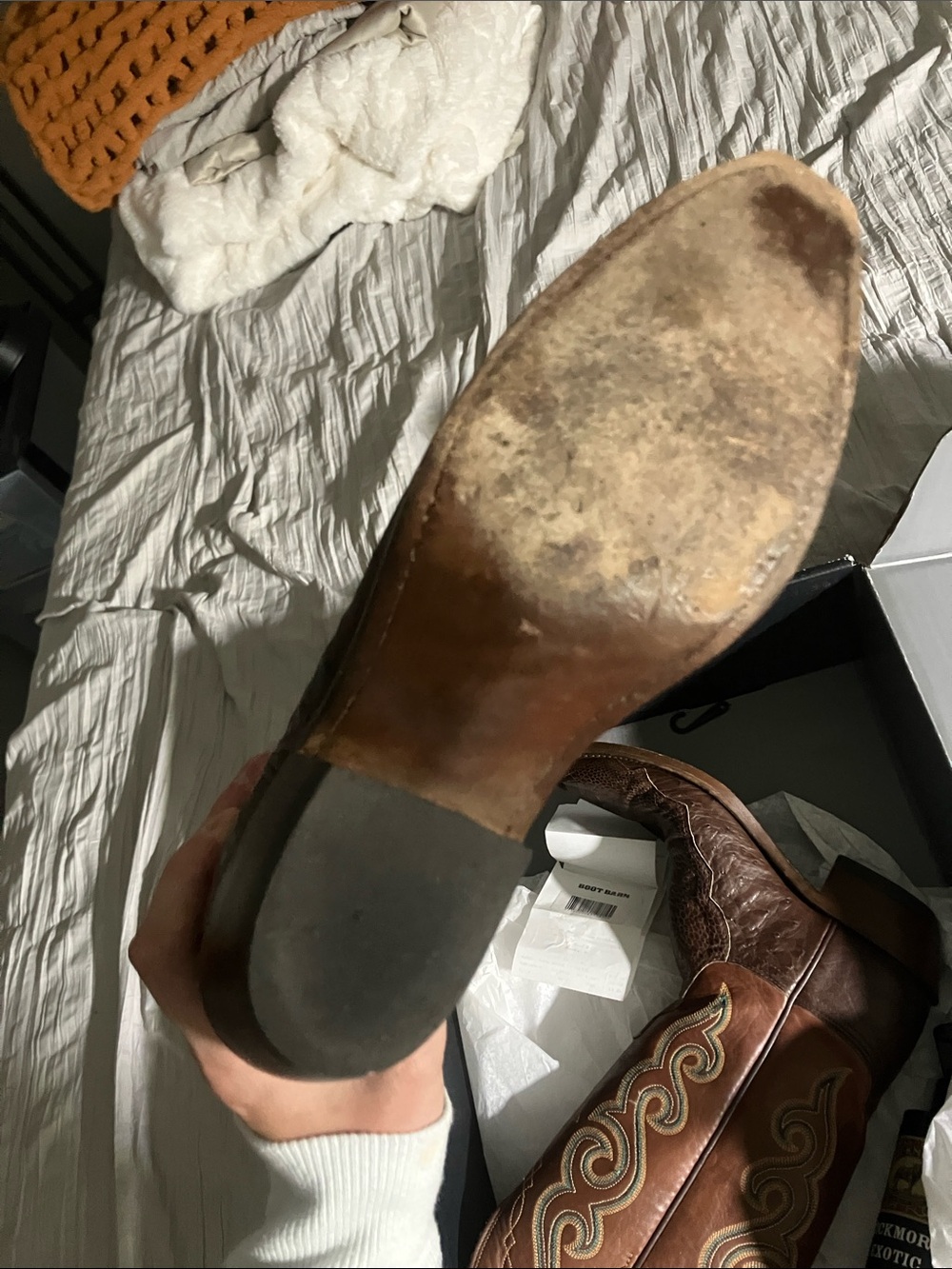 Lucchese Brown Leather Western Heeled Boots with Multicolor Stitching - Picture 7 of 7